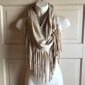 Tan Fringe Infinity Scarf